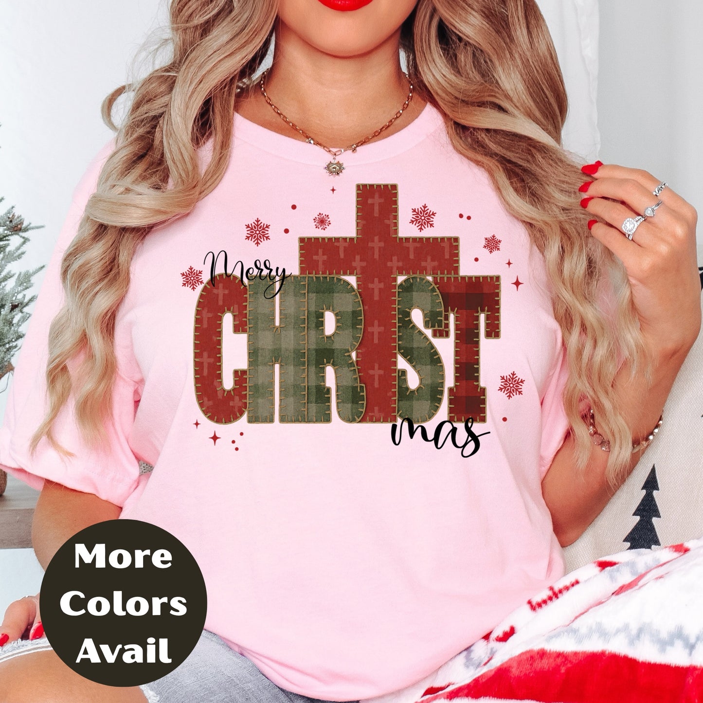 Merry CHRISTmas Cross Shirt or Sweatshirt – Rustic Plaid Christian Christmas Top – S-4XL Plus Size – Multiple Colors