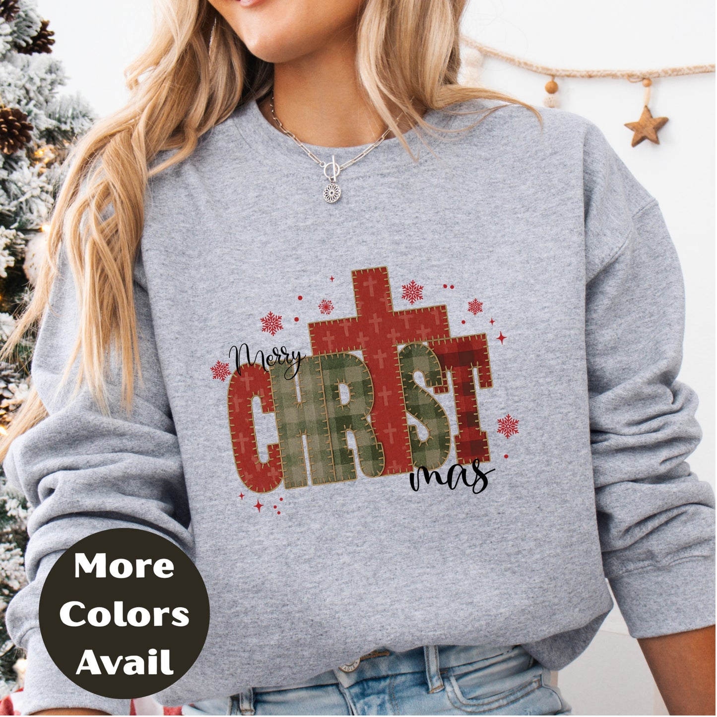 Merry CHRISTmas Cross Shirt or Sweatshirt – Rustic Plaid Christian Christmas Top – S-4XL Plus Size – Multiple Colors