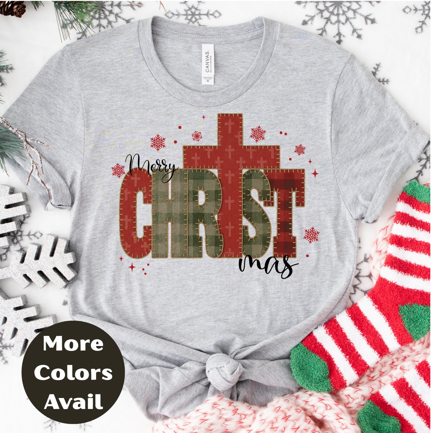 Merry CHRISTmas Cross Shirt or Sweatshirt – Rustic Plaid Christian Christmas Top – S-4XL Plus Size – Multiple Colors