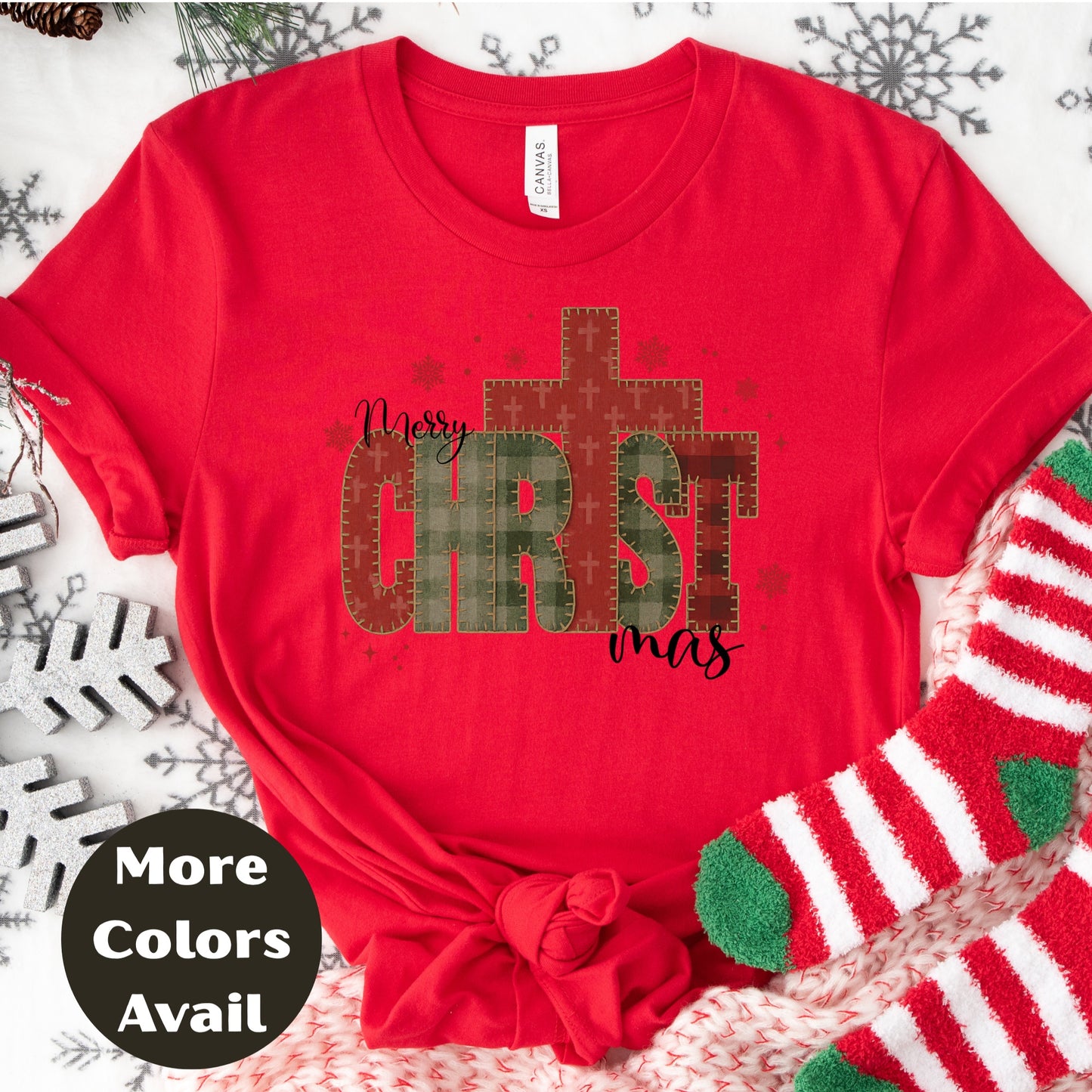 Merry CHRISTmas Cross Shirt or Sweatshirt – Rustic Plaid Christian Christmas Top – S-4XL Plus Size – Multiple Colors