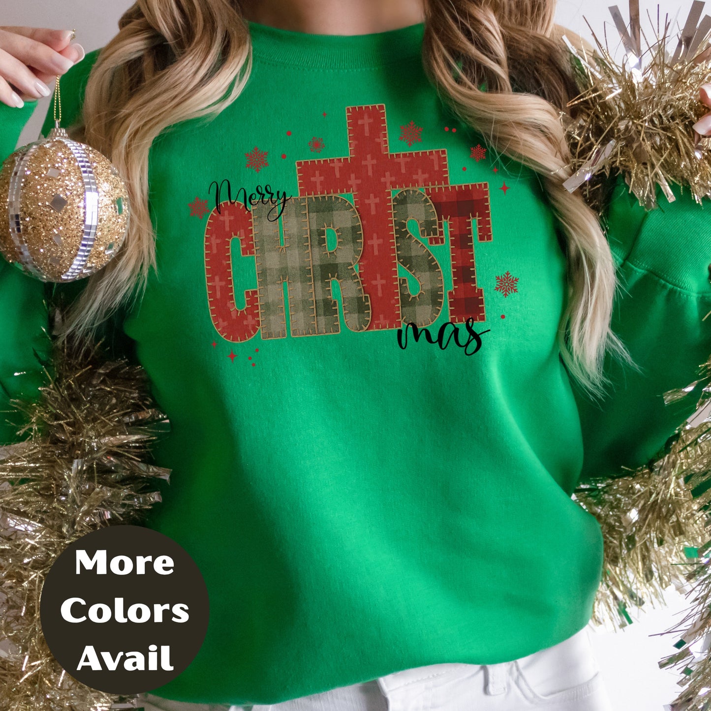 Merry CHRISTmas Cross Shirt or Sweatshirt – Rustic Plaid Christian Christmas Top – S-4XL Plus Size – Multiple Colors