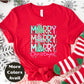 Merry Merry Merry Christmas Shirt or Sweatshirt – Pastel Christmas Tree Holiday Top – Small-4XL and Plus Size – Multiple Colors