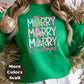 Merry Merry Merry Christmas Shirt or Sweatshirt – Pastel Christmas Tree Holiday Top – Small-4XL and Plus Size – Multiple Colors