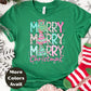 Merry Merry Merry Christmas Shirt or Sweatshirt – Pastel Christmas Tree Holiday Top – Small-4XL and Plus Size – Multiple Colors