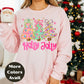 Holly Jolly Christmas Shirt or Sweatshirt – Pastel Christmas Tree Holiday Top – Small-4XL and Plus Size – Multiple Colors
