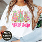 Holly Jolly Christmas Shirt or Sweatshirt – Pastel Christmas Tree Holiday Top – Small-4XL and Plus Size – Multiple Colors