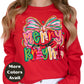 Merry and Bright Christmas Shirt or Sweatshirt – Pink Pastel Bow Holiday Top – Cute Retro Christmas Tee – S-4XL Plus Size – Multiple Colors