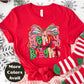 Merry and Bright Christmas Shirt or Sweatshirt – Pink Pastel Bow Holiday Top – Cute Retro Christmas Tee – S-4XL Plus Size – Multiple Colors