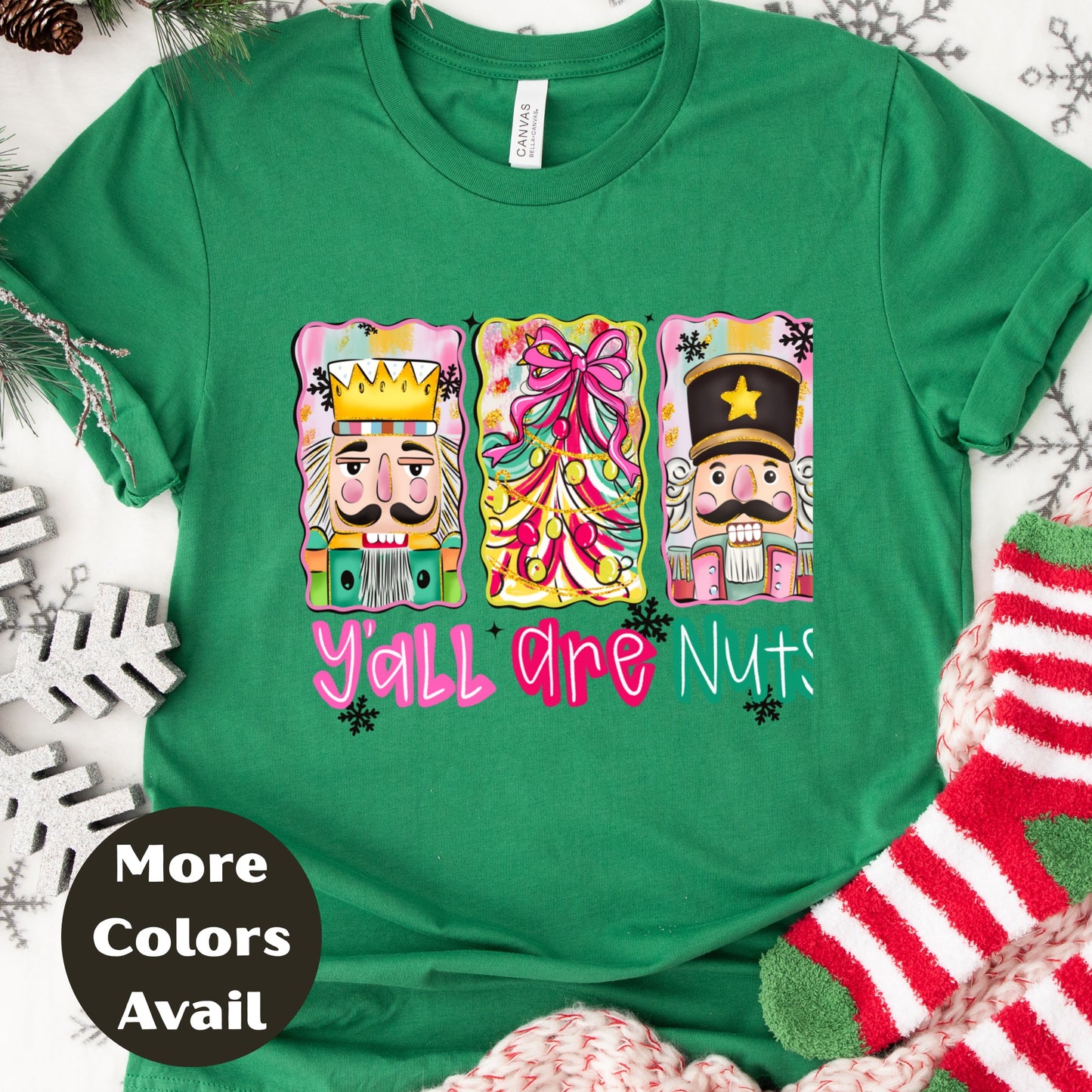 Y’all Are Nuts Nutcracker Christmas Shirt or Sweatshirt – Cute Pastel Holiday Tee – Small-4XL and Plus Size – Multiple Colors