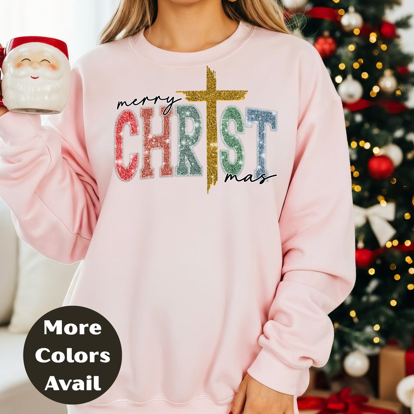 Merry Christmas Christian Cross Shirt or Sweatshirt – Religious Christmas Graphic Tee Small-4XL and Plus Size – Multiple Colors