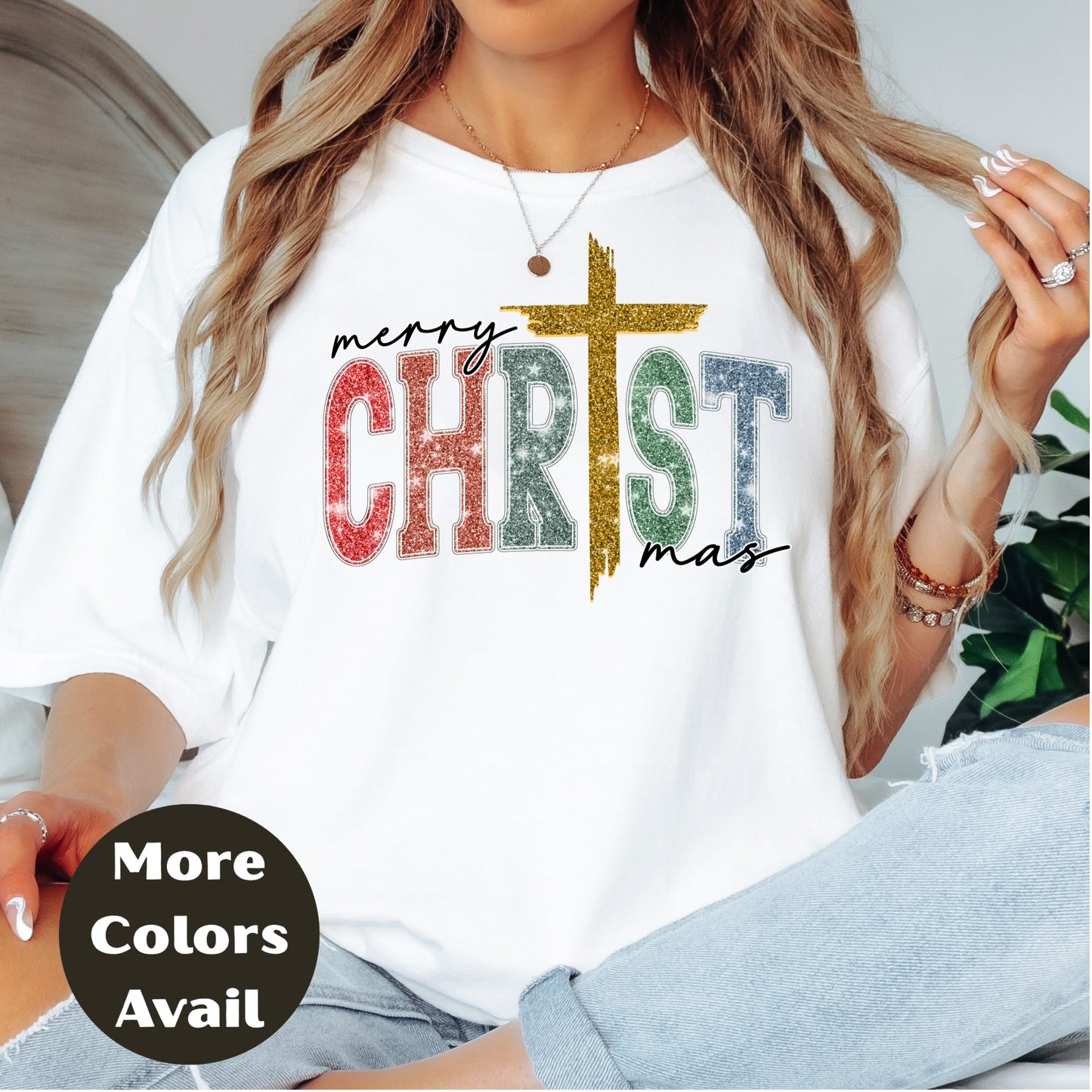 Merry Christmas Christian Cross Shirt or Sweatshirt – Religious Christmas Graphic Tee Small-4XL and Plus Size – Multiple Colors