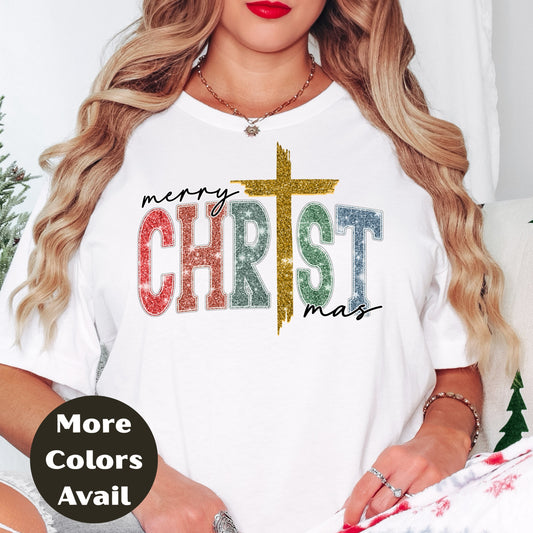 Merry Christmas Christian Cross Shirt or Sweatshirt – Religious Christmas Graphic Tee Small-4XL and Plus Size – Multiple Colors