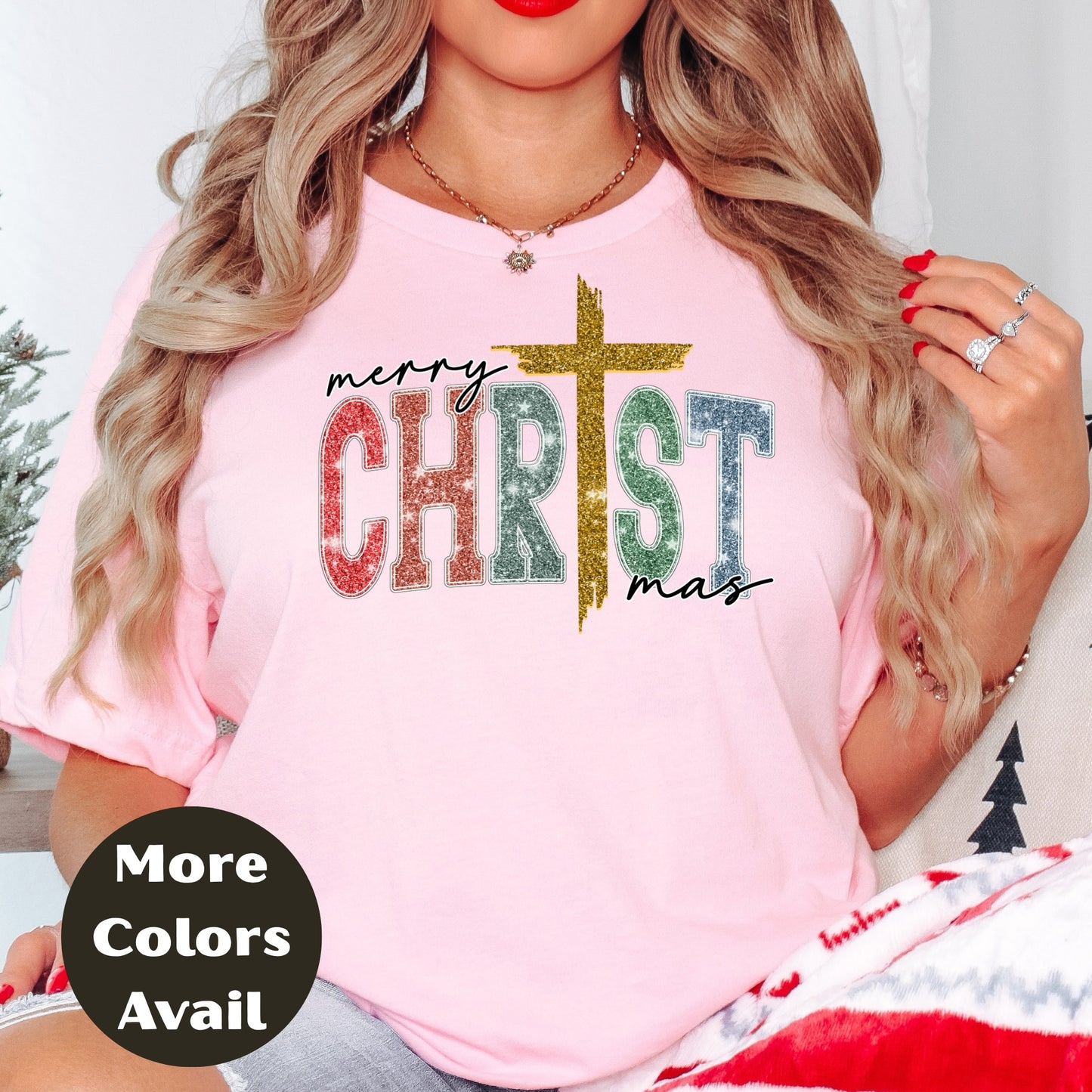 Merry Christmas Christian Cross Shirt or Sweatshirt – Religious Christmas Graphic Tee Small-4XL and Plus Size – Multiple Colors