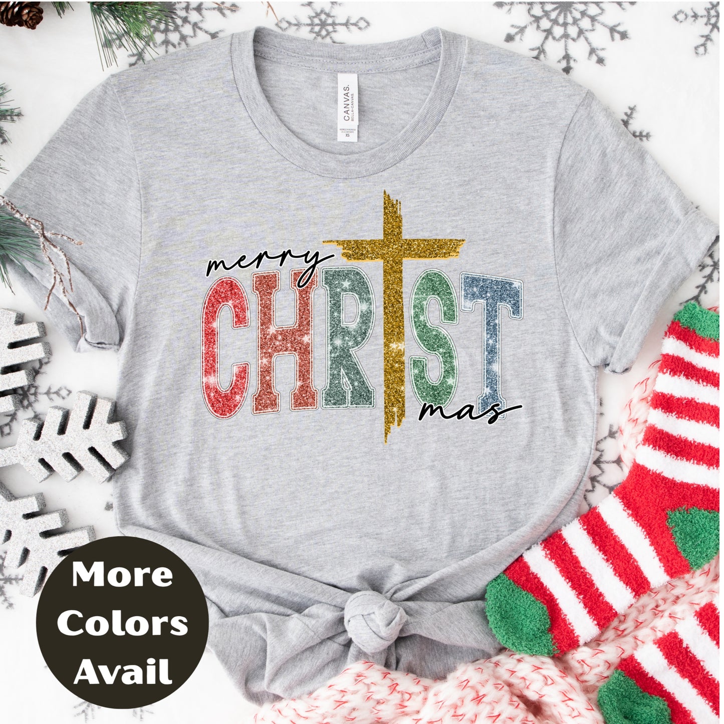 Merry Christmas Christian Cross Shirt or Sweatshirt – Religious Christmas Graphic Tee Small-4XL and Plus Size – Multiple Colors