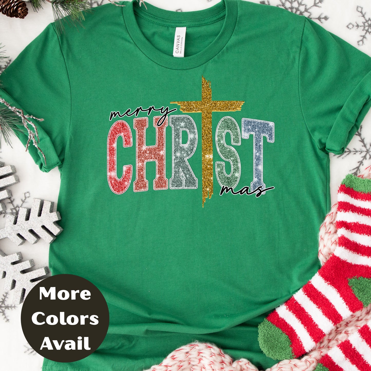 Merry Christmas Christian Cross Shirt or Sweatshirt – Religious Christmas Graphic Tee Small-4XL and Plus Size – Multiple Colors