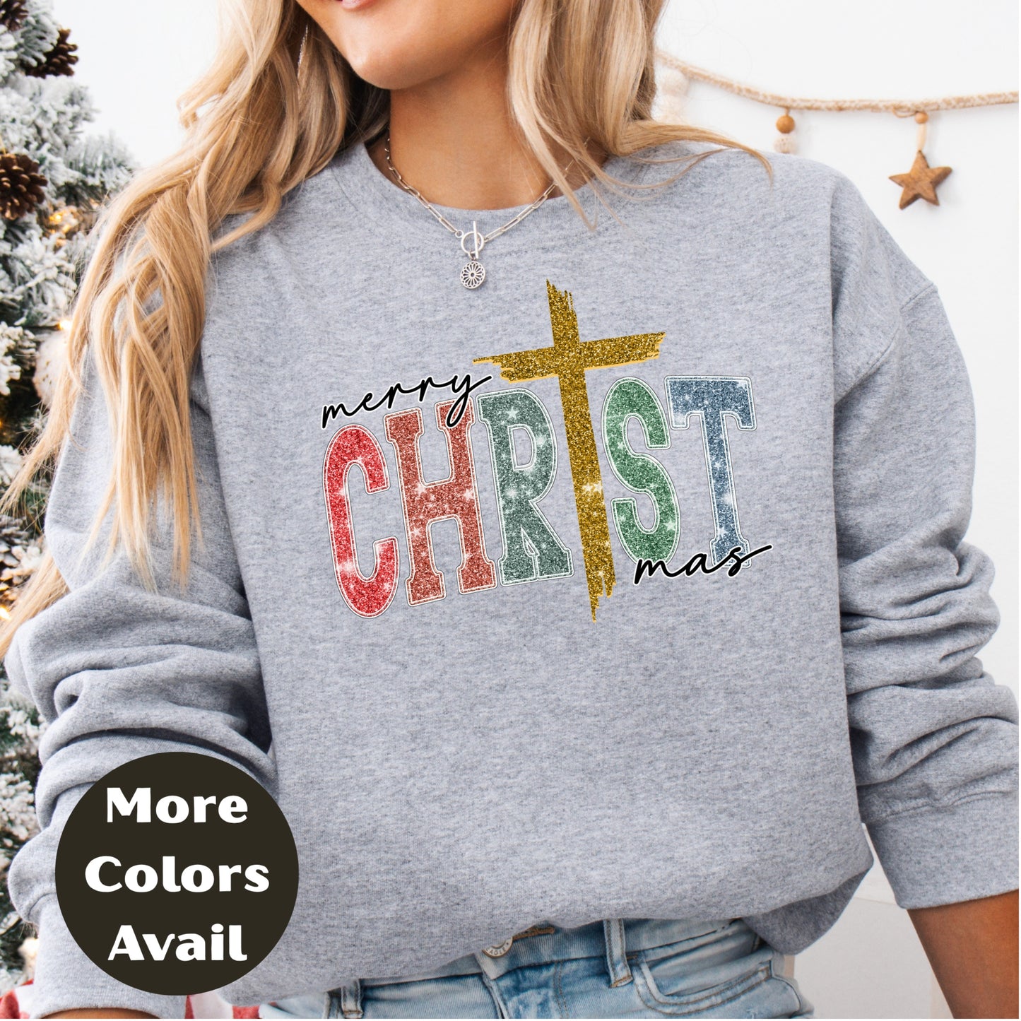 Merry Christmas Christian Cross Shirt or Sweatshirt – Religious Christmas Graphic Tee Small-4XL and Plus Size – Multiple Colors