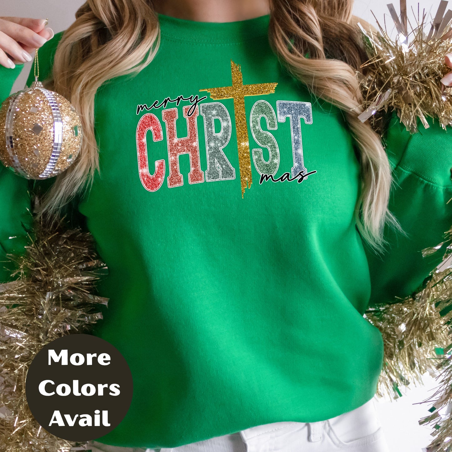 Merry Christmas Christian Cross Shirt or Sweatshirt – Religious Christmas Graphic Tee Small-4XL and Plus Size – Multiple Colors