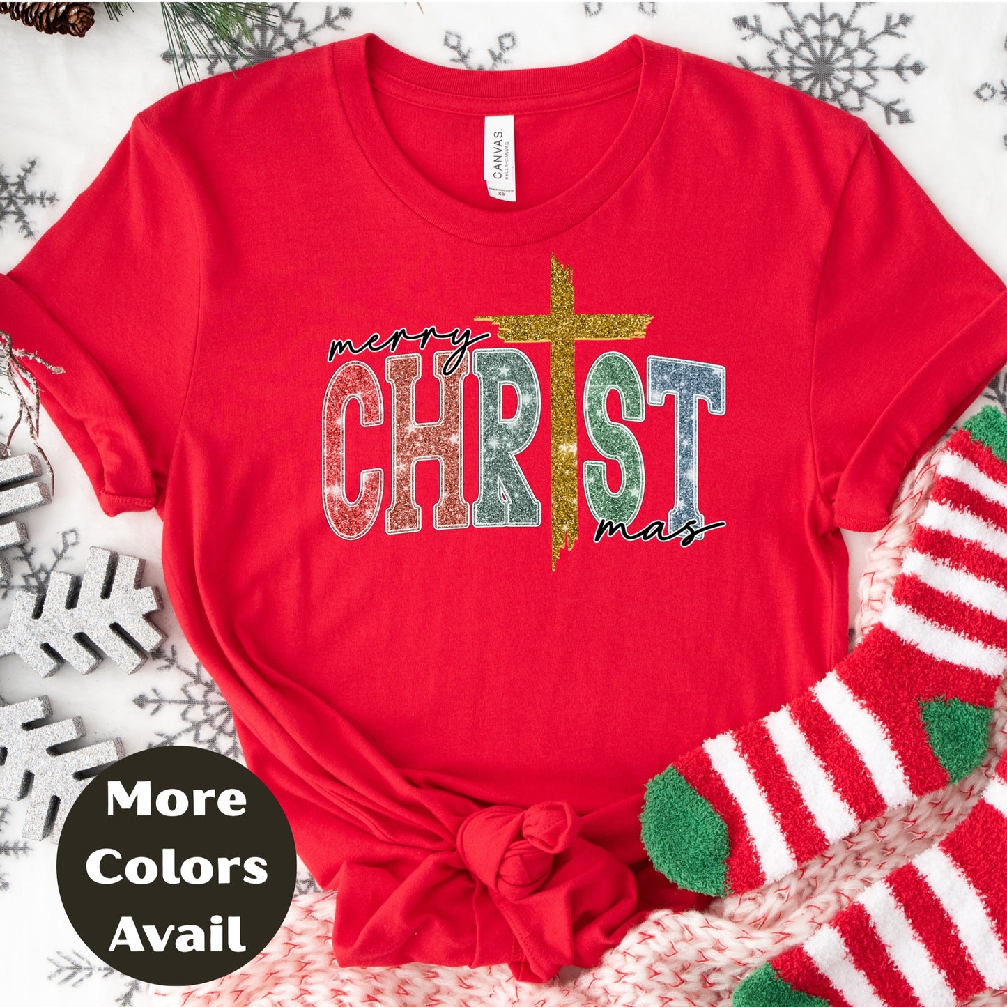 Merry Christmas Christian Cross Shirt or Sweatshirt – Religious Christmas Graphic Tee Small-4XL and Plus Size – Multiple Colors