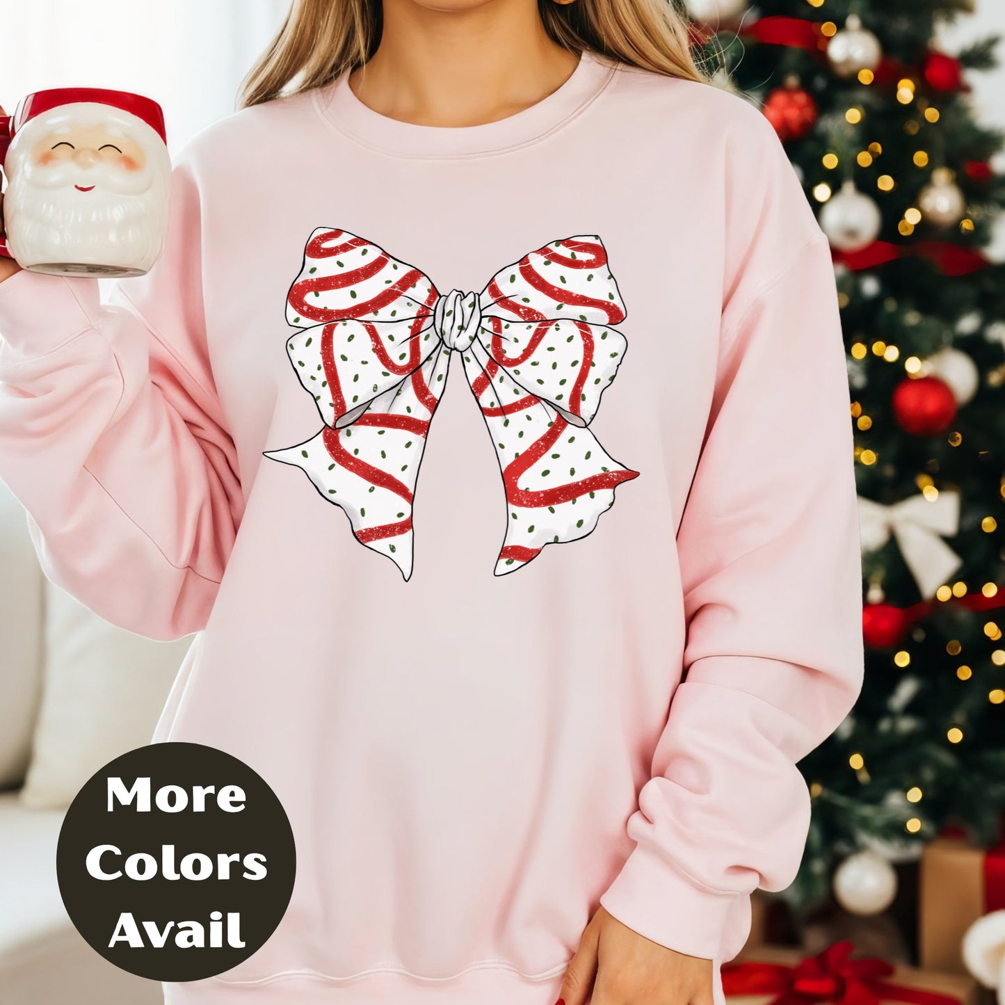 Christmas Bow Shirt or Sweatshirt – Red Glitter Striped Bow Top – Cute Holiday Graphic – Small-4XL and Plus Size – Multiple Colors