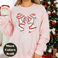 Christmas Bow Shirt or Sweatshirt – Red Glitter Striped Bow Top – Cute Holiday Graphic – Small-4XL and Plus Size – Multiple Colors