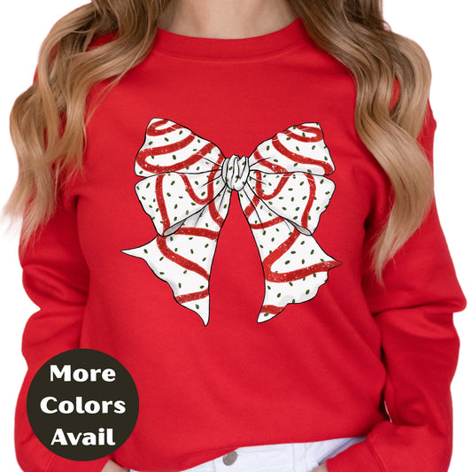 Christmas Bow Shirt or Sweatshirt – Red Glitter Striped Bow Top – Cute Holiday Graphic – Small-4XL and Plus Size – Multiple Colors