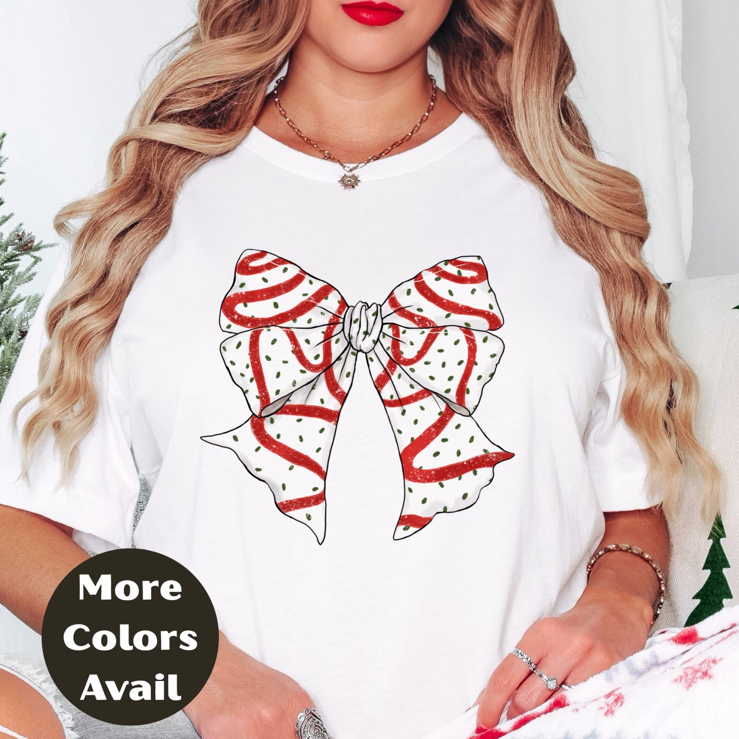 Christmas Bow Shirt or Sweatshirt – Red Glitter Striped Bow Top – Cute Holiday Graphic – Small-4XL and Plus Size – Multiple Colors