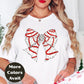 Christmas Bow Shirt or Sweatshirt – Red Glitter Striped Bow Top – Cute Holiday Graphic – Small-4XL and Plus Size – Multiple Colors
