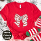 Christmas Bow Shirt or Sweatshirt – Red Glitter Striped Bow Top – Cute Holiday Graphic – Small-4XL and Plus Size – Multiple Colors