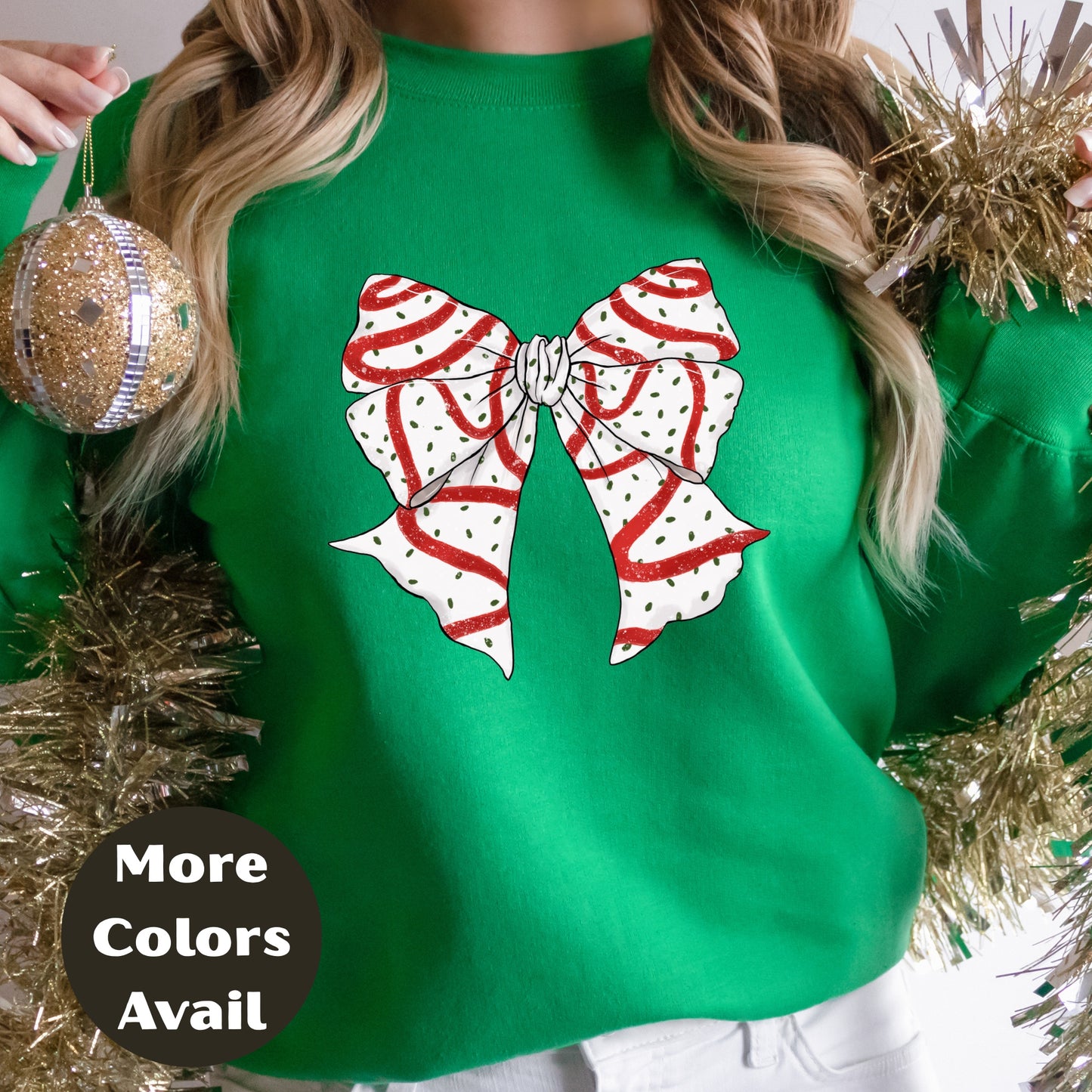 Christmas Bow Shirt or Sweatshirt – Red Glitter Striped Bow Top – Cute Holiday Graphic – Small-4XL and Plus Size – Multiple Colors