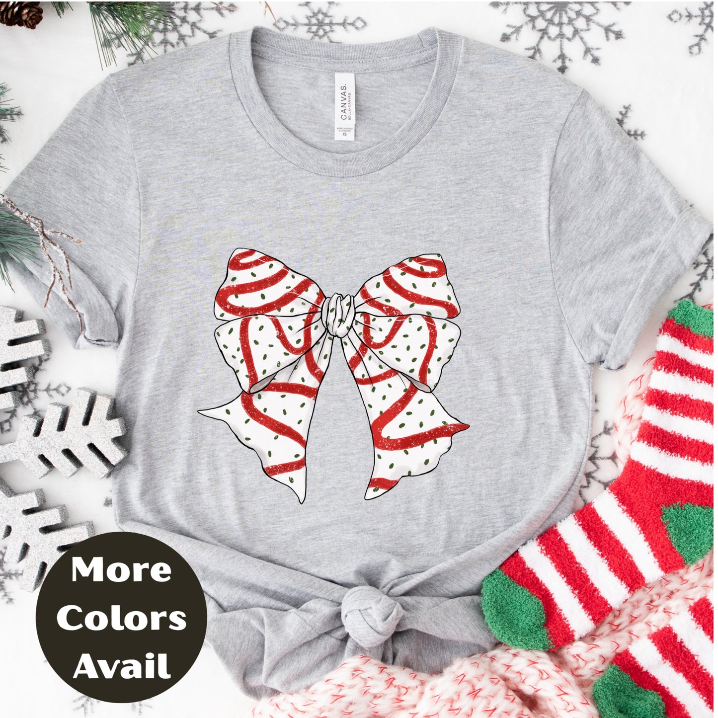 Christmas Bow Shirt or Sweatshirt – Red Glitter Striped Bow Top – Cute Holiday Graphic – Small-4XL and Plus Size – Multiple Colors