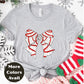 Christmas Bow Shirt or Sweatshirt – Red Glitter Striped Bow Top – Cute Holiday Graphic – Small-4XL and Plus Size – Multiple Colors