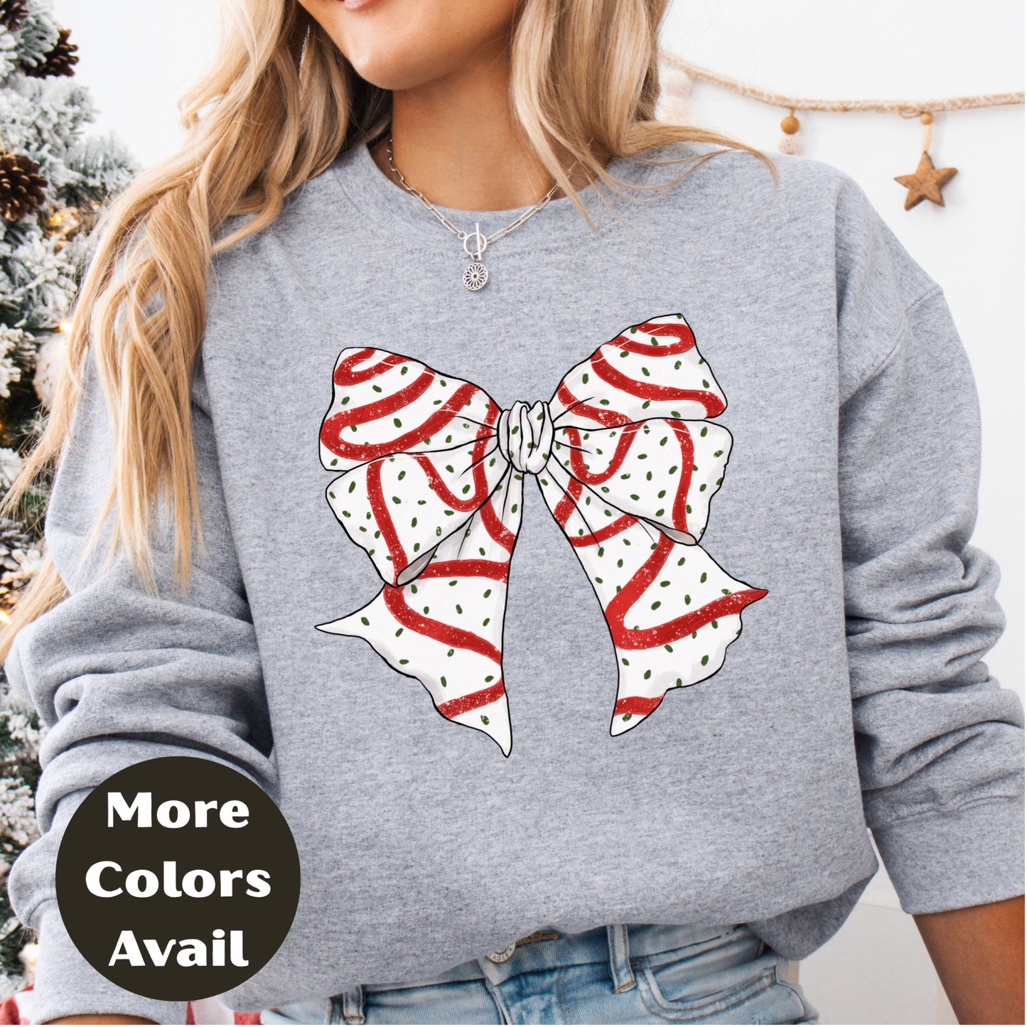 Christmas Bow Shirt or Sweatshirt – Red Glitter Striped Bow Top – Cute Holiday Graphic – Small-4XL and Plus Size – Multiple Colors