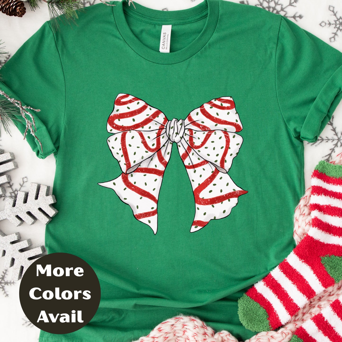 Christmas Bow Shirt or Sweatshirt – Red Glitter Striped Bow Top – Cute Holiday Graphic – Small-4XL and Plus Size – Multiple Colors