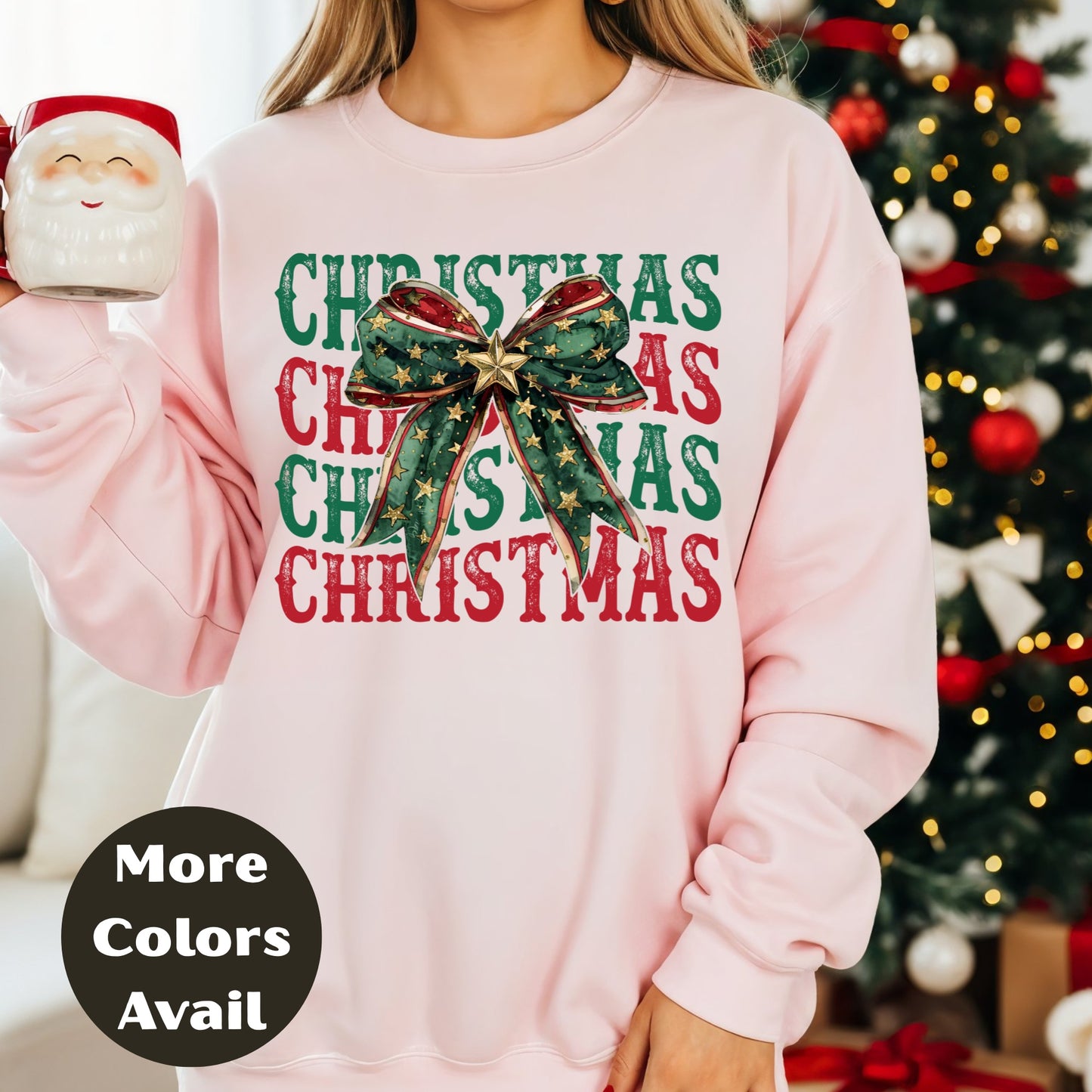 Christmas Bow Shirt or Sweatshirt – CHRISTMAS Graphic Tee – Small-4XL and Plus Size – Multiple Colors