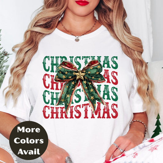 Christmas Bow Shirt or Sweatshirt – CHRISTMAS Graphic Tee – Small-4XL and Plus Size – Multiple Colors