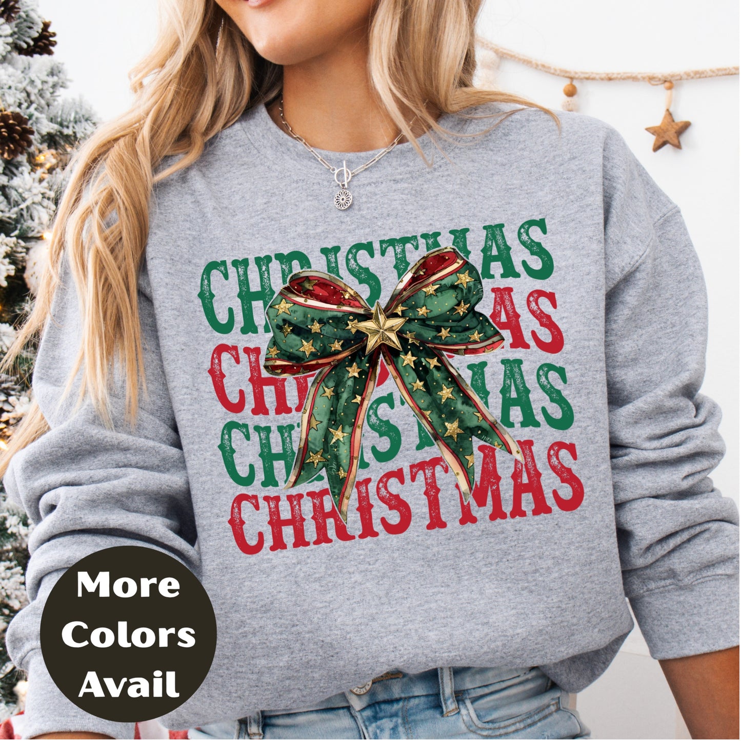 Christmas Bow Shirt or Sweatshirt – CHRISTMAS Graphic Tee – Small-4XL and Plus Size – Multiple Colors