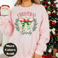 Christmas Girly Shirt or Sweatshirt – Festive Bow & Wreath Holiday Top – Cute Winter Shirt – Small-4XL and Plus Size – Multiple Colors