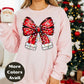 Red Christmas Bow Shirt or Sweatshirt – Holiday Lights Bow Top - Small-4XL and Plus Size – Multiple Colors
