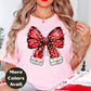 Red Christmas Bow Shirt or Sweatshirt – Holiday Lights Bow Top - Small-4XL and Plus Size – Multiple Colors
