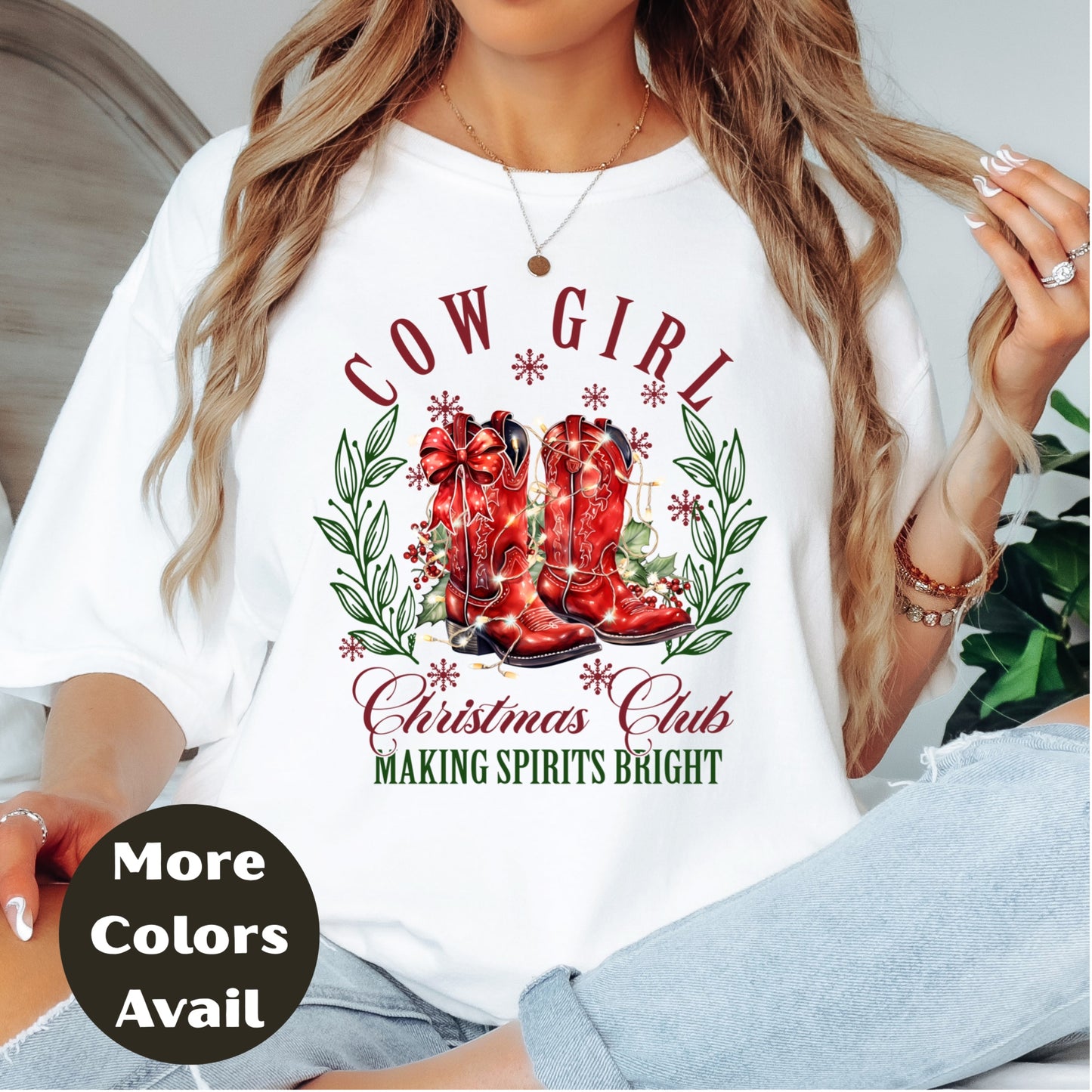 Cowgirl Christmas Club Shirt or Sweatshirt - Making Spirits Bright Western Christmas Top – Small-4XL and Plus Size – Multiple Colors