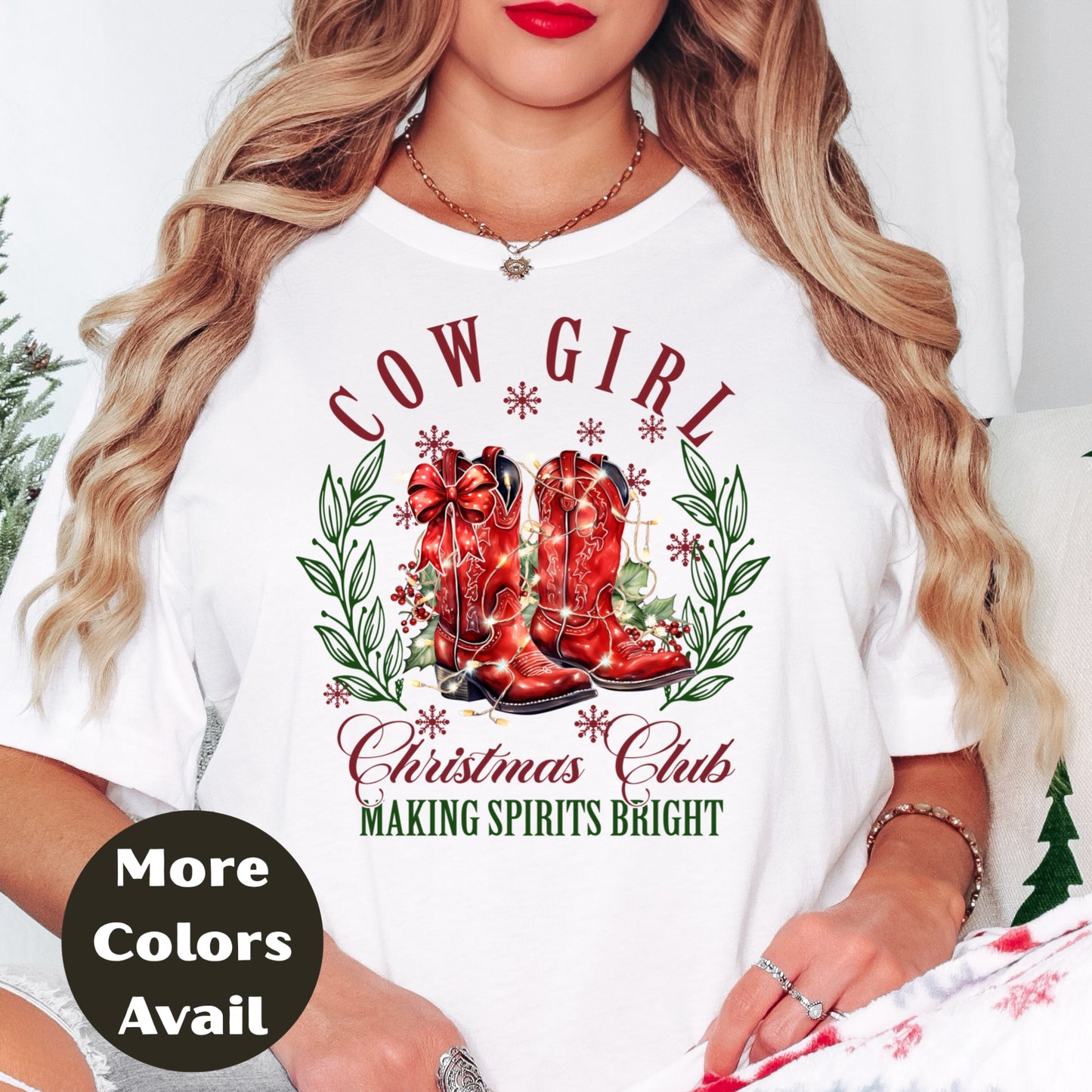 Cowgirl Christmas Club Shirt or Sweatshirt - Making Spirits Bright Western Christmas Top – Small-4XL and Plus Size – Multiple Colors