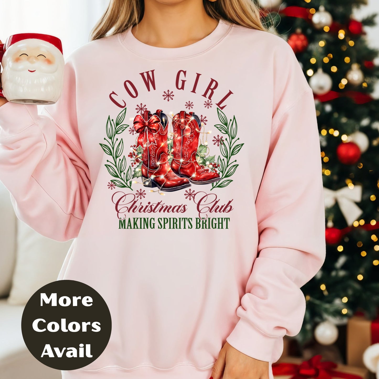 Cowgirl Christmas Club Shirt or Sweatshirt - Making Spirits Bright Western Christmas Top – Small-4XL and Plus Size – Multiple Colors