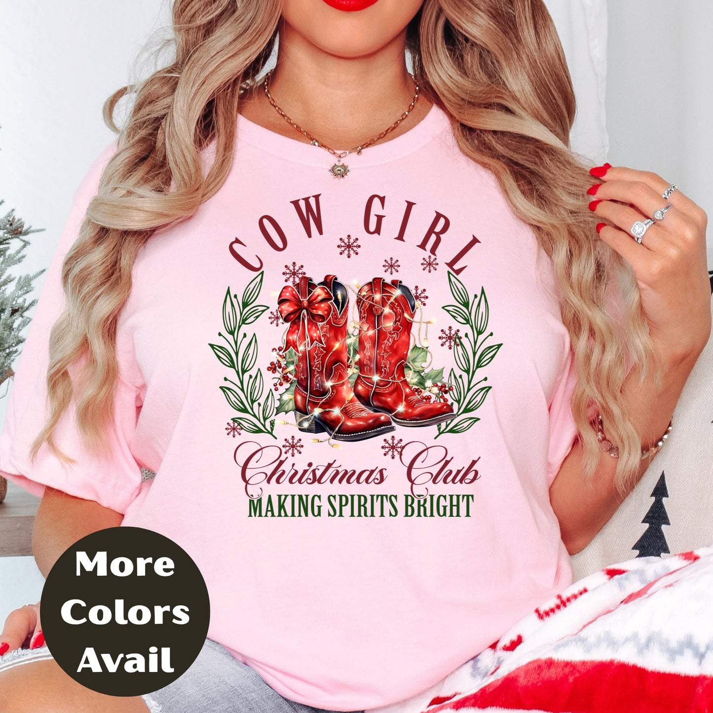 Cowgirl Christmas Club Shirt or Sweatshirt - Making Spirits Bright Western Christmas Top – Small-4XL and Plus Size – Multiple Colors