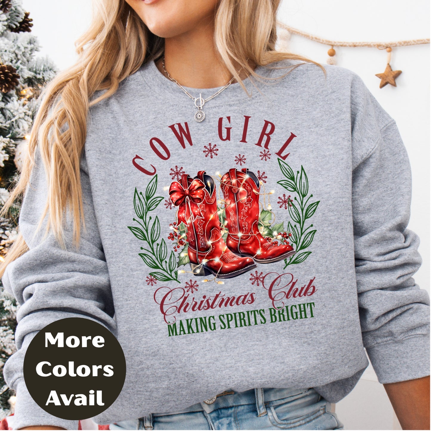 Cowgirl Christmas Club Shirt or Sweatshirt - Making Spirits Bright Western Christmas Top – Small-4XL and Plus Size – Multiple Colors
