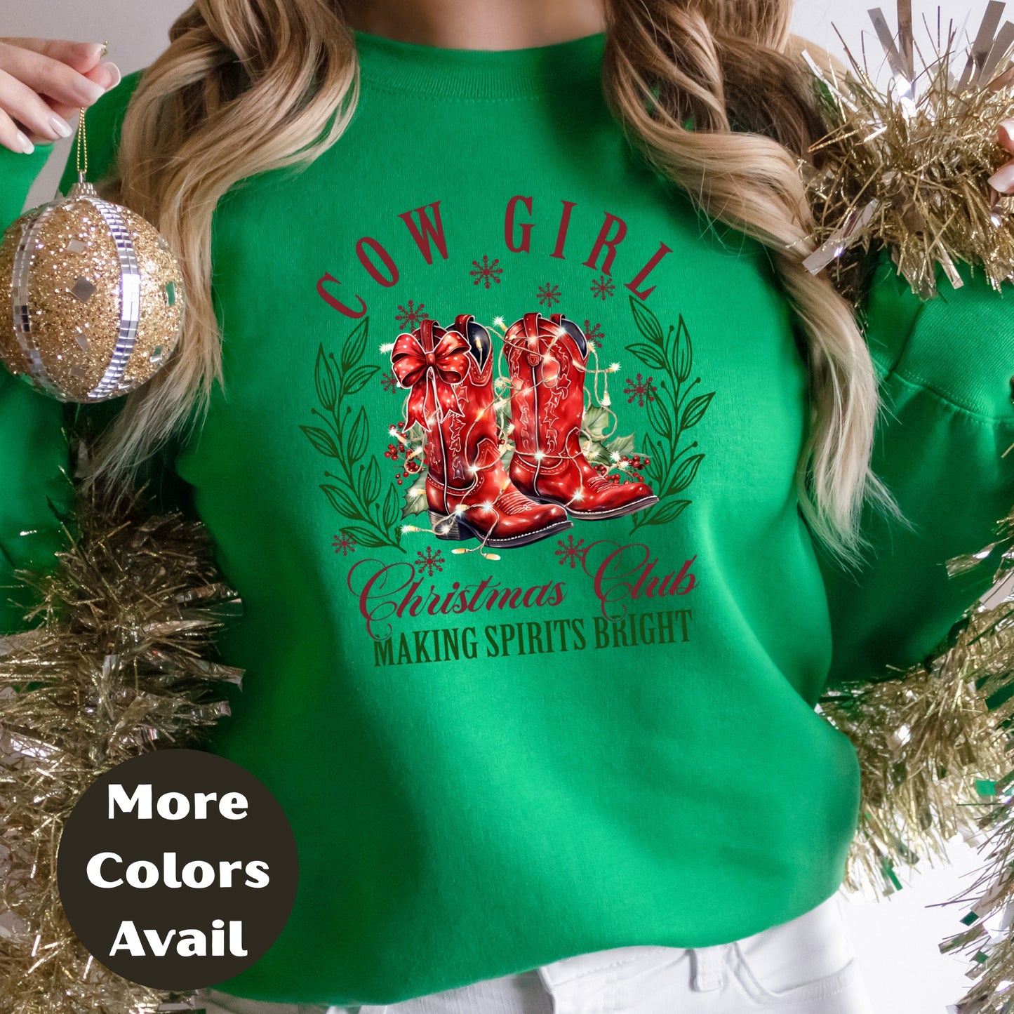 Cowgirl Christmas Club Shirt or Sweatshirt - Making Spirits Bright Western Christmas Top – Small-4XL and Plus Size – Multiple Colors
