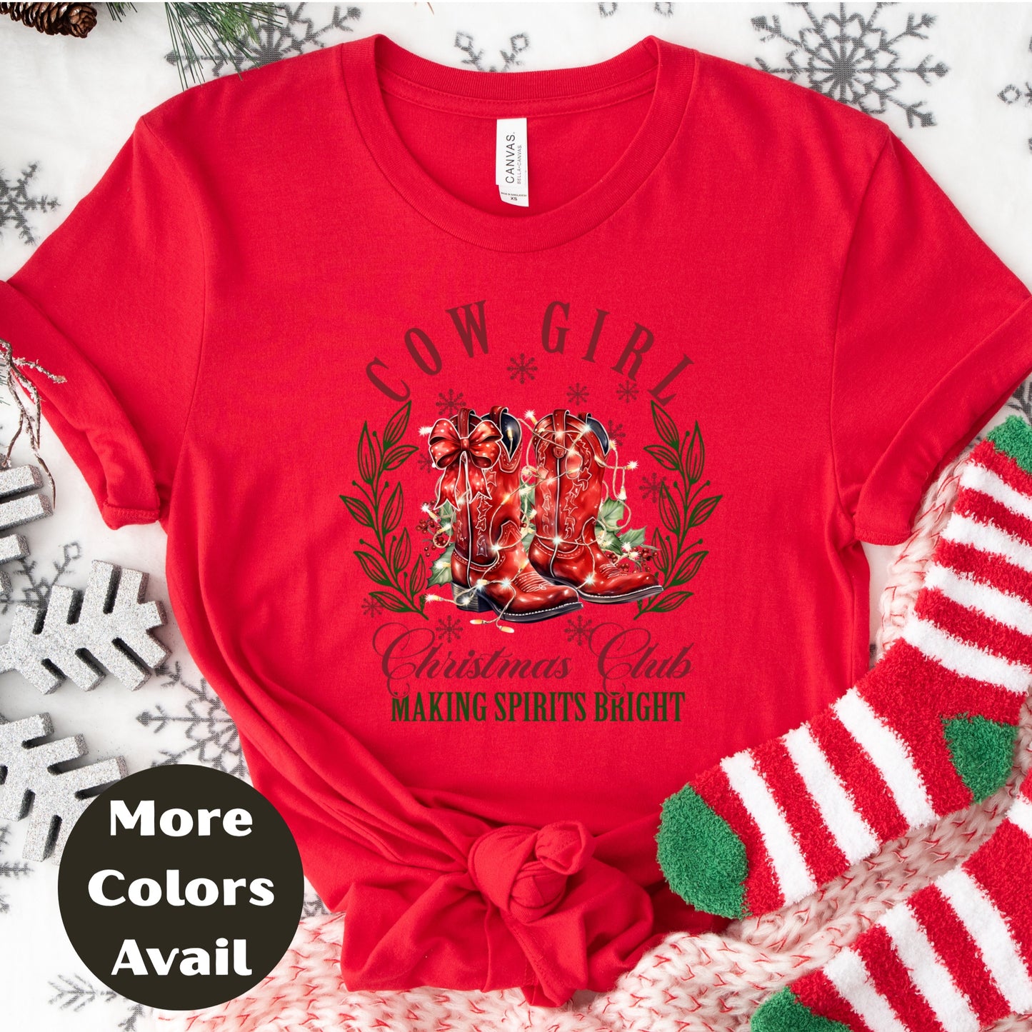 Cowgirl Christmas Club Shirt or Sweatshirt - Making Spirits Bright Western Christmas Top – Small-4XL and Plus Size – Multiple Colors