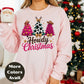 Howdy Christmas Shirt or Sweatshirt – Western Cowgirl Christmas Trees Top – Small-4XL Plus Size – Multiple Colors
