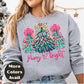Merry & Bright Christmas Shirt or Sweatshirt – Pink Bow Christmas Trees Tee – Festive Holiday Top – S-4XL Plus Size – Multiple Colors