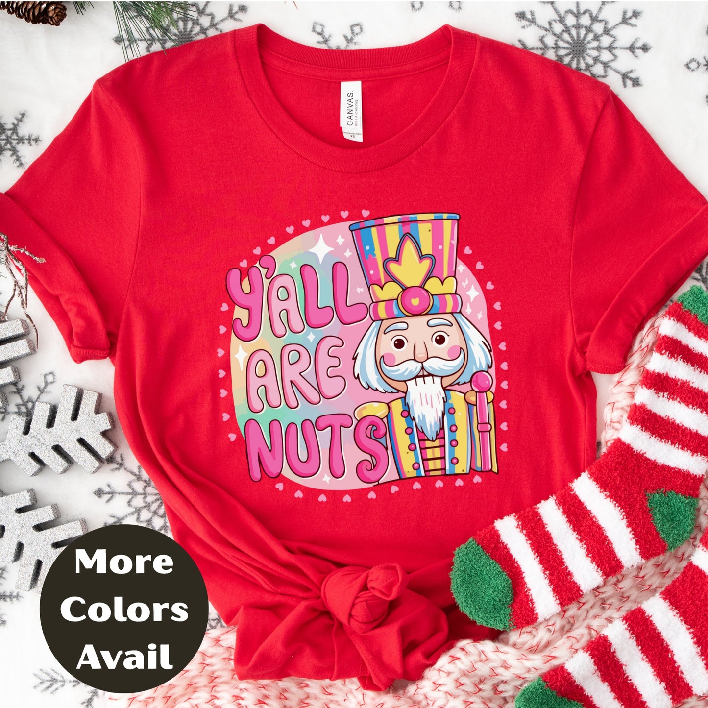Y’all Are Nuts Nutcracker Shirt or Sweatshirt – Pastel Pink Christmas Tee – Small-4XL and Plus Size – Multiple Colors