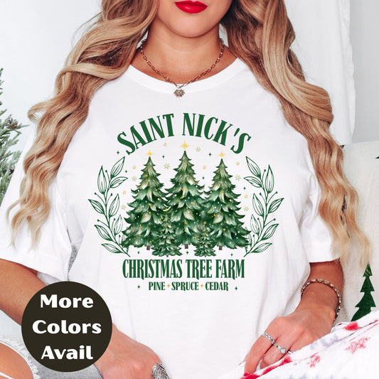 Saint Nick’s Christmas Tree Farm Shirt or Sweatshirt – Vintage Tree Farm Holiday Top – Small-4XL and Plus Size – Multiple Colors